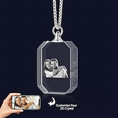 ieftine Ziua Mamei-Colier foto cristal personalizat cadou personalizat pentru mamă - Pandantiv în formă de inimă cu poză gravată laser 2D cadou de nuntă cea mai bună idee de cadou bijuterie pentru soție sau prietenă