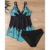 abordables Maillots une pièce et tankinis-Femme Tankini Maillot De Bain Deux Pièces Col en V Maillots de Bain Maillots de Bain Noir / Blanc Blanche Respirable Séchage rapide Poids Léger Sans Manches - Natation Surf Plage Eté Printemps Grande
