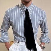 cheap Men&#039;s Button Down Shirts-Men&#039;s Shirt Spearpoint Collar Shirt Dress Shirt Button Up Shirt Stripe Wedding Party White Blue Green Long Sleeve Lapel Spring &amp;  Fall Clothing Apparel Buttons
