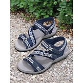 abordables Sandales Confort-sandales de sport bleues pour femmes avec sangles réglables et motif géométrique – chaussures de marche d&#039;extérieur confortables pour la randonnée, les voyages et les vêtements décontractés