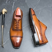 levne Formální-pánské hnědé oxfordky z umělé kůže – klasický brogue design se zapínáním na šněrování pro formální obchodní a svatební příležitosti