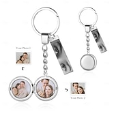 baratos Para mulheres-Chaveiro Personalizado com Pêndulos Redondos e Retangulares - Melhor Presente para Mãe - Aço Inoxidável Gravado com 2 Fotos e Imagem de Olho Presente de Casamento Perfeito para Casais