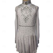 voordelige Schaatsjurken-Kunstschaatsjurk Dames Voor meisjes Schaatsen Jurken Wit Lapwerk Open achterkant Netstof Spandex Rekbaar Opleiding Oefenen Professioneel Kunstschaatskleding Kristal / Bergkristal Lange mouw