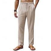 baratos Clássico-Homens Calças de linho Calças Calça verão Calças de praia Com Cordão Cintura elástica Perna reta Tecido Conforto Respirável Comprimento total Diário Feriado Festa de Casamento Moda Estilo Clássico