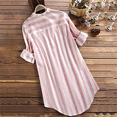 preiswerte Blusenkleider-Damen Minikleid blusenkleid Casual kleid Sommerkleid Stilvoll Brautkleider schlicht Urlaub Täglich Verabredung Regular Fit Streifen Langarm V Ausschnitt Schwarz Rosa Blau Khaki Sommer Frühling