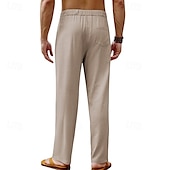 baratos Clássico-Homens Calças de linho Calças Calça verão Calças de praia Com Cordão Cintura elástica Perna reta Tecido Conforto Respirável Comprimento total Diário Feriado Festa de Casamento Moda Estilo Clássico