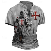 cheap Faith T shirts-Men&#039;s T Shirt Graphic Knights Templar Stand Collar Clothing Apparel 3D Print Causal Memorial Day Short Sleeve Lace up Print Polyester Vintage Fashion Designer
