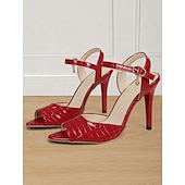 cheap 1980s-Women&#039;s Yellow Croc-Embossed Stiletto Heels with Ankle Strap and Open Toe - Elegant Party Shoes for Formal Occasions and Evening Wear