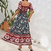 olcso Bohém ruhák-Női Hosszú ruha Maxi ruha hétköznapi ruha A vonalú ruha nyári ruha Boho ruha Elegáns Stílusos Etno Vakáció Napi Randi Normál Virágos Rövid ujjú Aszimmetrikus Világoszöld Rubin Medence Lóhere Nyár