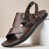 preiswerte Lässige Sandalen-Braune Sandalen aus Kunstleder für Herren – offene Zehenpartie mit überkreuzten Riemen und verstellbarem Riemen an der Rückseite für bequemen, lässigen Sommerlook