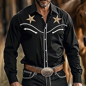 Per uomo Stella Camicia Western Manica Lunga Western Sport all'Aperto Primavera Autunno Collo ripiegato Cardigan con Bottoni Nero economico camicie western da uomo-Per uomo Stella Camicia Western Manica Lunga Western Sport all'Aperto Primavera Autunno Collo ripiegato Cardigan con Bottoni Nero