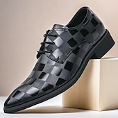 economico Formale-scarpe oxford da uomo in similpelle con motivo a scacchi neri - scarpe eleganti con lacci per lavoro, matrimoni e occasioni speciali