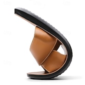 billige Utendørs sandaler-solbrune lysesandaler i kunstskinn for menn – minimalistisk design med dobbel stropp, lett og behagelig sommersko for strand- og fritidsklær