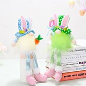 cheap Easter Lights-1 Pc Easter Long Leg Rabbit with Light, Faceless Child, Dwarf Doll, Carrot Resurrection Egg, Easter Indoor Party, Restaurant Atmosphere Decoration