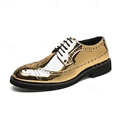 economico Formale-scarpe brogue da uomo in finta pelle verniciata color oro - design classico con lacci a punta per eventi formali, feste e matrimoni