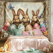 cheap Holiday Tapestries-Hanging Tapestry Eggs Bunny Wall Art Large Tapestry Mural Decor Photograph Backdrop Blanket Curtain Home Bedroom Living Room Decoration