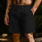 baratos Retrô-Homens Calção Shorts de linho Shorts de verão Shorts de praia Bolsos Cintura elástica Perna reta Tecido Conforto Respirável Comprimento do joelho Ao ar livre O negócio Diário Moda Retro Vintage Preto