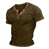 preiswerte Lässiges Henley-T-Shirt-Herren Henley Shirt T-Shirt Kurze Ärmel Glatt Raglanärmel Modisch Designer Basic Knopf hoch Henley Urlaub Strasse Ausgehen Sommer Dunkel Braun Marineblau Königliches Blau Henley T-Shirt