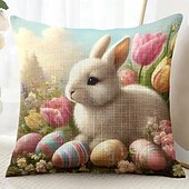 baratos Capa de almofada de férias-Capa de Almofadas Decorativas de Páscoa 1PC Coelho Ovos Macio Quadrado Capa de Almofada para Quarto Sala de Estar Sofá Cadeira