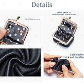 cheap Jewelry &amp; Cosmetic Storage-Genuine Leather Mini Jewelry Box, Portable Vintage-inspired Genuine Leather Coin Purse Jewelry Case with Kiss Lock, Mini Travel Ring Box for Women for Earring/Ring/Necklace/Bracelet