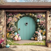billige Garasje- og dørbanner-Utendørs Garasje Dør Dekorasjon Banner Kanin Egg Stor Bakgrunnsdekorasjon Utendørs Garasje Dør Hjemmevegg Dekorasjoner Arrangement Fest Parade