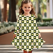 preiswerte 3D Shining Vision Kleid-St. Patrick Mädchen&#039; 3D Graphic Vierblättriges Kleeblatt Kleid Langarm Sommer Frühling Urlaub Täglich Festtage Prinzessin Schön Süß kinderkleidung 4-12 Jahre Casual kleid A Linie Kleid Knielang