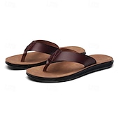preiswerte Kleidungs-Sandalen-Braune Flip-Flops aus Kunstleder für Herren - lässige Sommersandalen mit offener Spitze und bequemer Sohle für Strand und Alltag