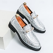 economico Semi-formale-mocassini da uomo in similpelle blu metallizzata con catena dorata decorativa – scarpe slip-on alla moda per occasioni formali e da festa
