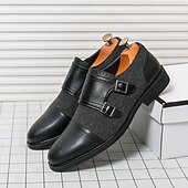 お買い得  フォーマル-メンズダブルモンクストラップシューズ - フェイクレザーとヘリンボーン生地、ビジネスや結婚式に最適なクラシックなフォーマルドレスシューズ