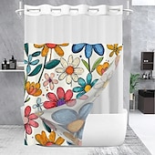 cheap Shower Curtains-Flower Waffle-Weave Textured Shower Curtain Set with Snap-in Liner and Sheer Window Water-Repellent Polyester Grommet Top,120GSM Hotel Quality Spa Style Bathroom Partition No Hooks Required