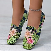 abordables Sandalias planas de mujer-Zapatos sin cordones con estampado floral tropical para mujer: zapatos casuales livianos y transpirables para atuendos de verano y vacaciones