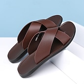 abordables sandalias de exterior-Sandalias marrones con tiras cruzadas sin cordones para hombre: diseño liviano y cómodo para la playa y el uso informal en verano