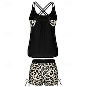abordables Maillots une pièce et tankinis-Femme Maillot de bain 1 pièce Croisé Maillots de Bain Motif Léopard Maillots de Bain Marron Respirable Séchage rapide Poids Léger Sans Manches - Natation Surf Plage Eté Printemps