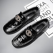 levne Pánské nazouváky a mokasíny-pánské mokasíny z umělé kůže s krokodýlím vzorem – luxusní slip-on společenské boty s kovovým dekorem lva pro formální i neformální příležitosti