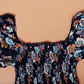 preiswerte Ausgefallene Kleider-Damen Minikleid Casual kleid Sommerkleid Boho-Kleid Elegant Stilvoll Laternenärmel Urlaub Täglich Verabredung Regular Fit Blumen Kurzarm Quadratischer Ausschnitt Schwarz Rosa Blau Sommer