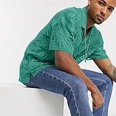 economico camicie casual da uomo-Per uomo Camicia Camicia estiva Maglietta informale Camicia da spiaggia Camicia con bottoni Camicia cubana Verde Manica corta A foglia Collare da campo Da mare Per eventi Strappato Abbigliamento Di