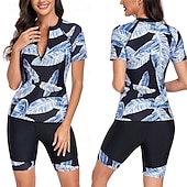 abordables Lycra de surf-Femme Maillot De Bain Deux Pièces Protection solaire UV Poids Léger Manche Courte Maillots de Bain Maillot de bain 2 Pièces Zip sur le devant Natation Surf Plage Sports nautiques Tropical Imprimé Et