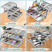 cheap Clothes Drawer Organizers-Multi-Level Smart Drawer Organizer, 3-Tier Expandable Desk Drawer Organizer, Folding Storage Tray for Office, Home, Kitchen, Makeup, Jewelry, Junk Drawer Organization