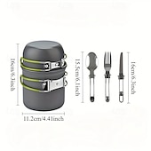 お買い得  キャンプキッチン-キャンプ用調理器具セット、ノンスティック軽量キャンプ用ミニポットパンストーブセット、ステンレススチールケトルプレートスプーン付き、バックパッキング、ハイキング、アウトドア料理、ピクニック用