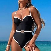 abordables Maillots une pièce et tankinis-Femme Maillot de bain 1 pièce Bretelles Croisées Maillots de Bain Couleur Pleine Maillots de Bain Noir Blanche Respirable Séchage rapide Poids Léger Sans Manches - Natation Surf Plage Eté Printemps