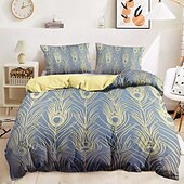 abordables 100% Coton-Ensemble de housse de couette 100% coton, ensemble de literie à motif de plumes de paon, ensemble de literie de luxe doux 3 pièces, décoration d&#039;intérieur, literie au crépuscule, cadeau pour roi et