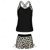 abordables Maillots une pièce et tankinis-Femme Maillot de bain 1 pièce Croisé Maillots de Bain Motif Léopard Maillots de Bain Marron Respirable Séchage rapide Poids Léger Sans Manches - Natation Surf Plage Eté Printemps