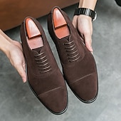 abordables Formal-Zapatos oxford de gamuza marrón para hombre: zapatos de vestir clásicos con cordones para ocasiones formales y de negocios, calzado cómodo y elegante