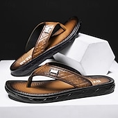 preiswerte Kleidungs-Sandalen-Braune Casual Flip Flops für Herren mit strukturiertem Fußbett und verstellbarem Riemen – bequeme Outdoor-Sandalen für Sommer und Strand