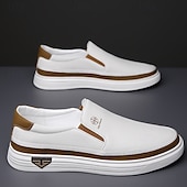 preiswerte Sneaker für Herren-weiße Slipper für Herren – leichte Kunstlederschuhe mit gepolsterter Sohle für Freizeit und Alltag