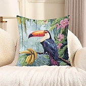baratos estilo animal-Capa de almofada decorativa de pássaros tropicais 1 peça, capa de almofada quadrada macia, fronha para quarto, sala de estar, sofá, cadeira