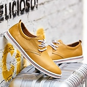 cheap Semi-Formal-Men&#039;s Casual Lace-Up Shoes – Vibrant Faux Leather Upper, Lightweight Design, Non-Slip Sole, Perfect for Everyday Wear and Summer Outings
