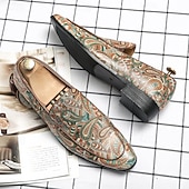 baratos Mocassins-mocassins masculinos de couro sintético com padrão paisley colorido – sapatos elegantes para ocasiões formais e casuais