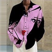 preiswerte Bedruckte Herrenhemden-Herren Abstrakt Hemd Knopfhemd Langarm Modisch Designer Brautkleider schlicht Outdoor Festtage Herbst Winter Umlegekragen Bedruckt Button-Down Schwarz Gelb Rosa Blau