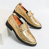 economico Semi-formale-mocassini da uomo in similpelle blu metallizzata con catena dorata decorativa – scarpe slip-on alla moda per occasioni formali e da festa